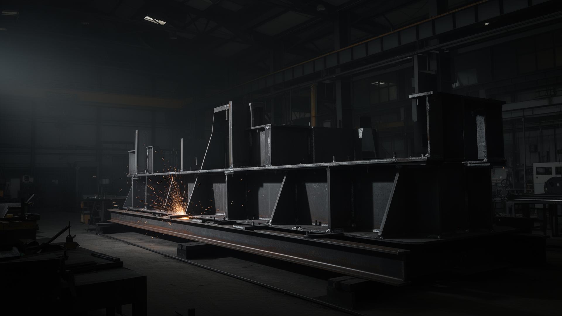 Industrial steel weldment under fabrication